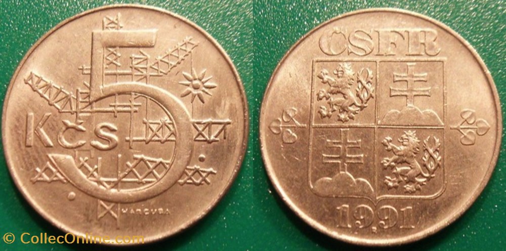5 Korun 1991 monnaie monde tchecoslovaquie 5 korun 1991