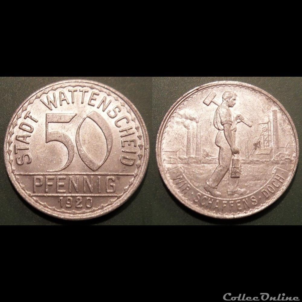 q- MN etr Germany Wattenscheld 50 Pfennig 1920 monnaie jeton mereaux q mn etr germany wattenscheld 50 pfennig 1920
