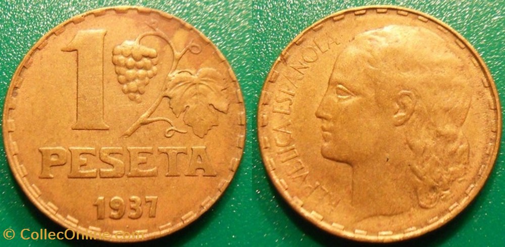 1 Peseta 1937 monnaie monde espagne 1 peseta 1937