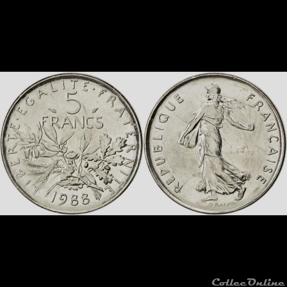 Kg 5 francs Semeuse 1988 29mm 10g monnaie france moderne kg 5 francs semeuse 1988 29mm 10g