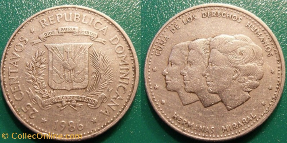 25 Centavos 1986 monnaie monde republique dominicaine 25 centavos 1986