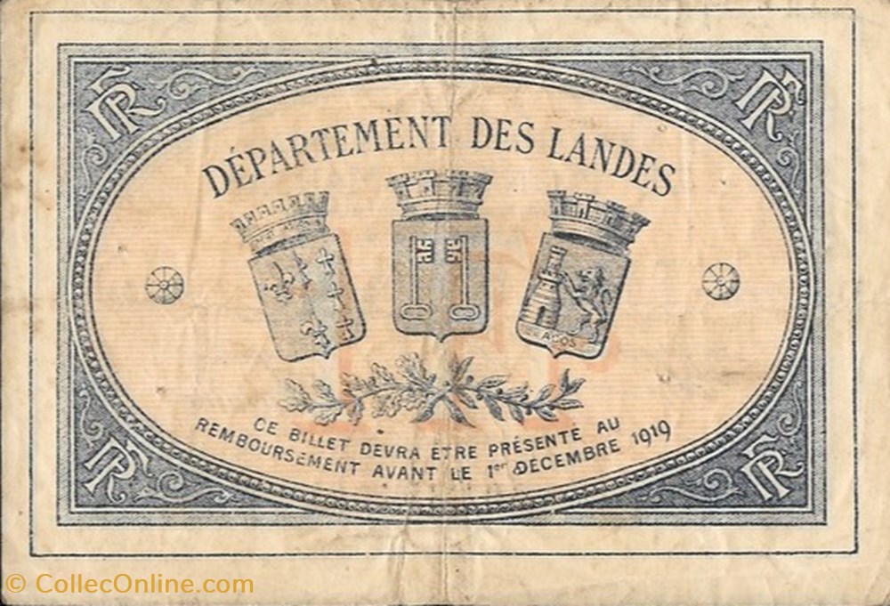 B2 1Fr Chambre de Commerce de Mont de Marsan délibération 1 decembre 1914 Emission 1916 billets europe france b2 1fr chambre de commerce de mont de marsan deliberation 1 decembre 1914 emission 1916