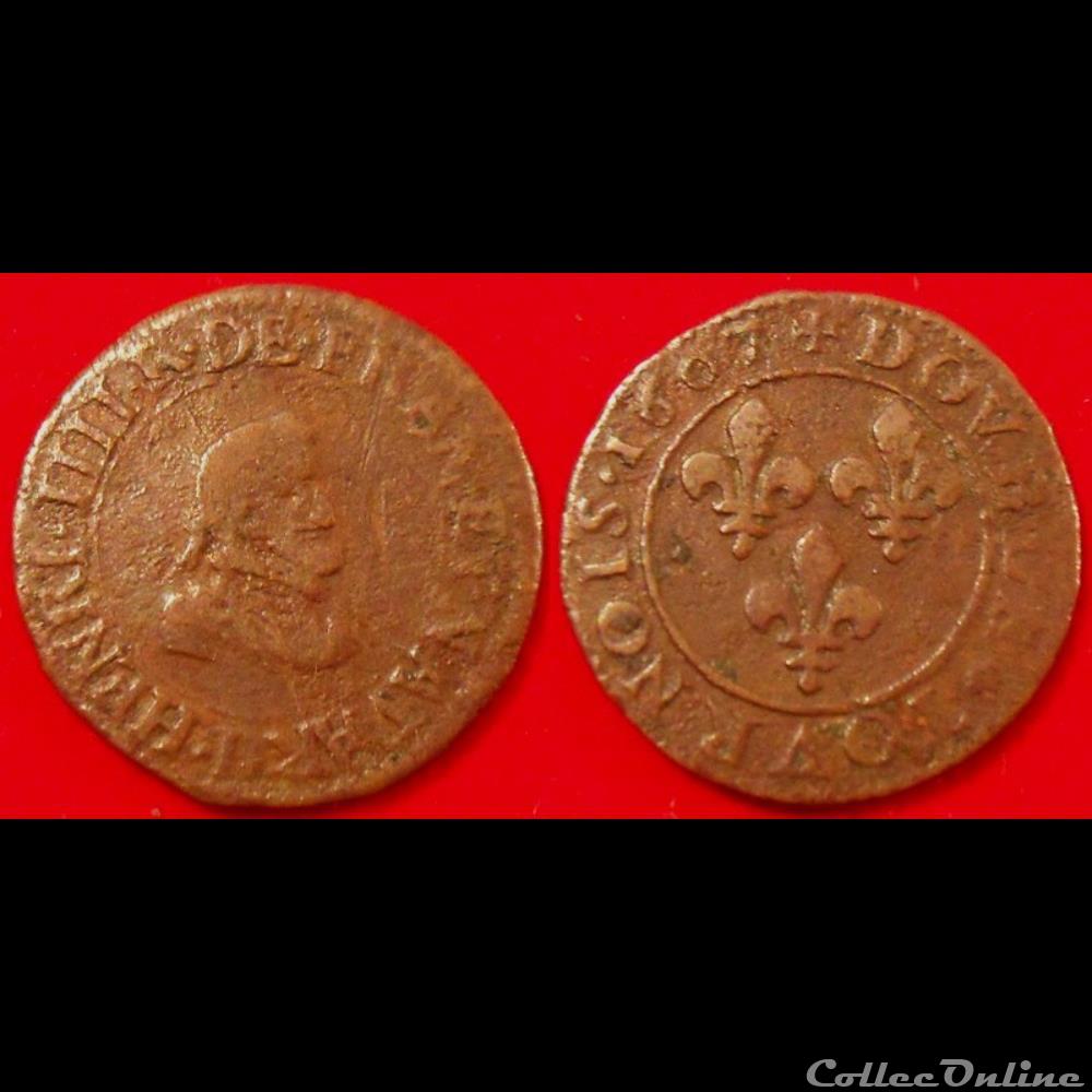 F1 Henri IV Double Tournois 1607 D Lyon monnaie france royale f1 henri iv double tournois 1607 d lyon