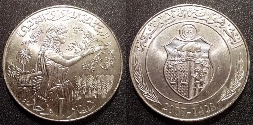 monnaies monde tunisie 1 dinar 1428 soit 2007