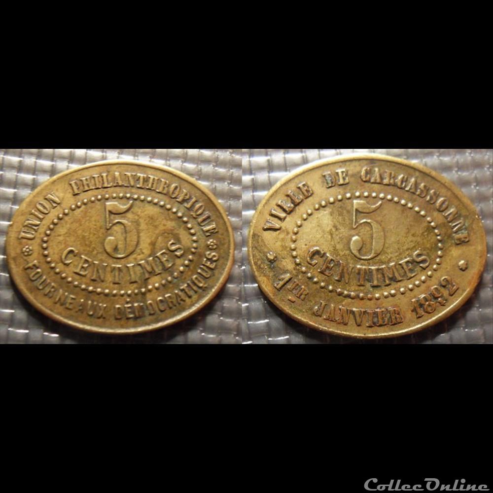 p- MN Carcassonne 5 C. 1892 laiton Union philanthropique Fourneaux démocratiques Elie:10.1 monnaies paranumismatique jetons poids p mn carcassonne 5 c 1892 laiton union philanthropique fourneaux democratiques elie 10 1