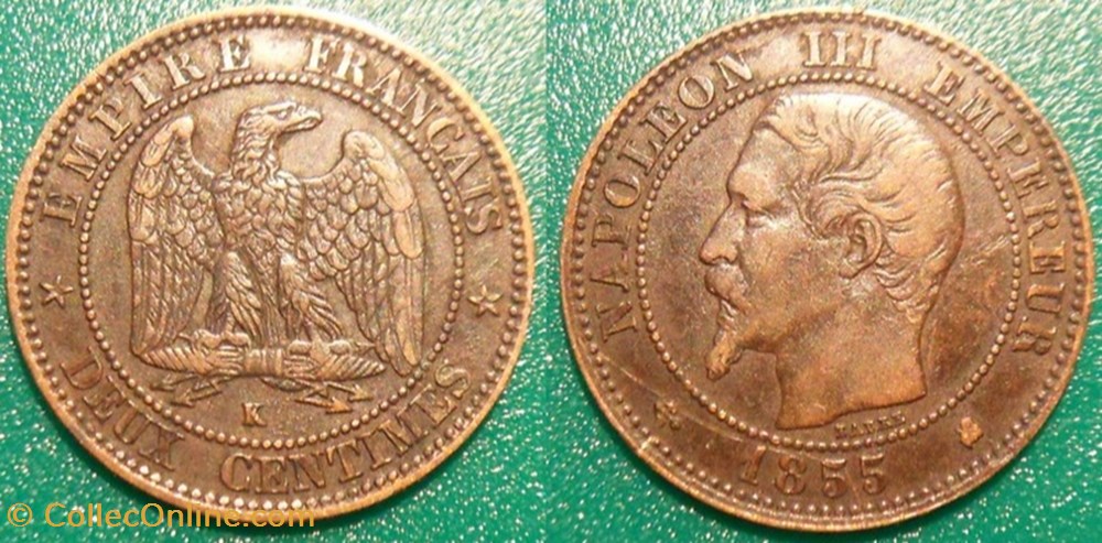 monnaies france modernes n napoleon iii empereur deux centimes non laure 1855 k bordeaux
