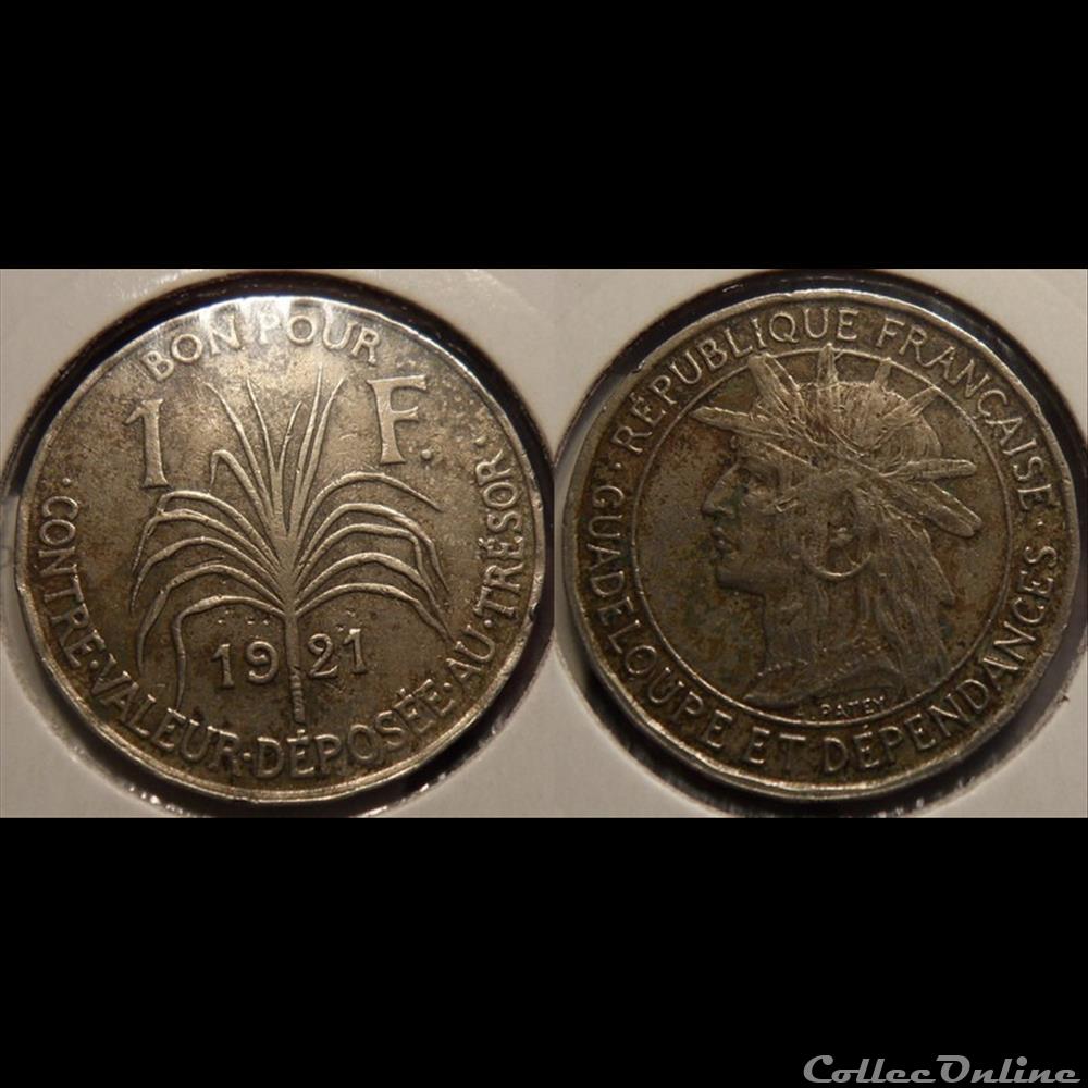 Guadeloupe et Dépendances 1 F 1921 monnaie france colony guadeloupe et dependances 1 f 1921