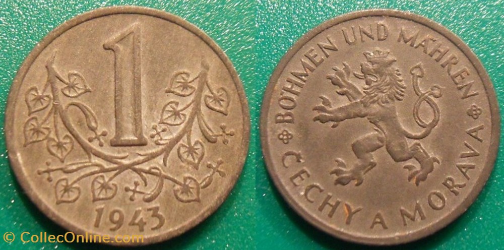 1 Couronne 1943 monnaie monde republique tcheque 1 couronne 1943