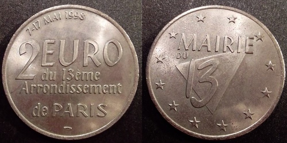 monnaies paranumismatique jetons poids d jeton 13eme arrondissement de paris 2 euro 1998