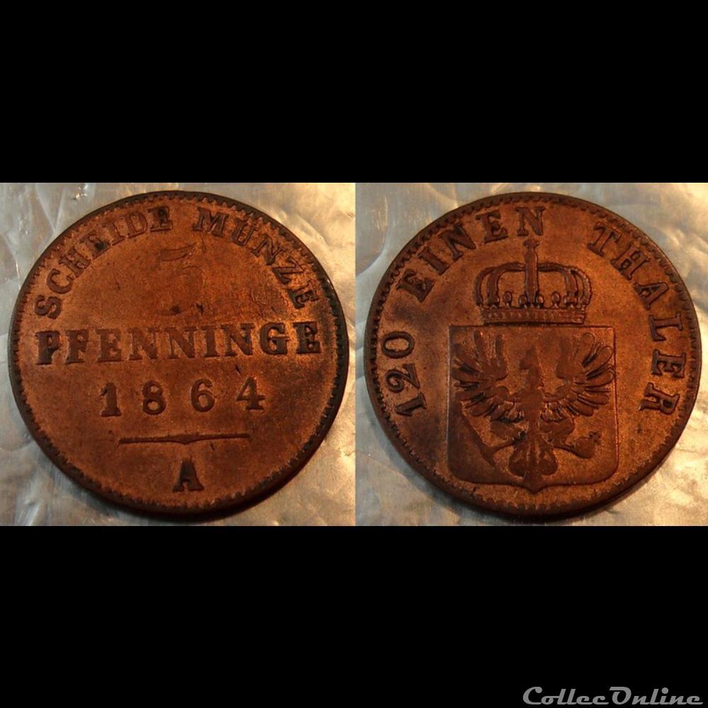 monnaies monde allemagne prusse 3 pfenninge 1864 a