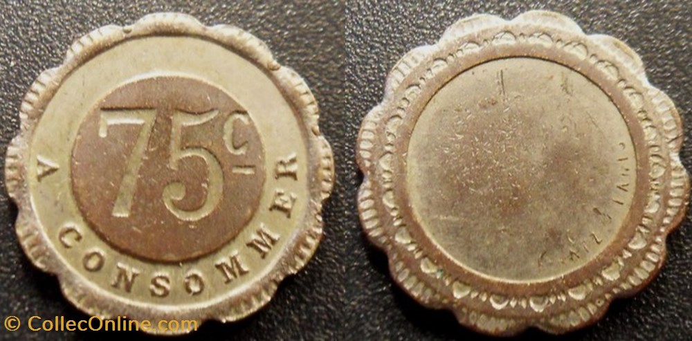 f- Jeton à consommer 75 C. monnaies paranumismatique jetons poids f jeton a consommer 75 c
