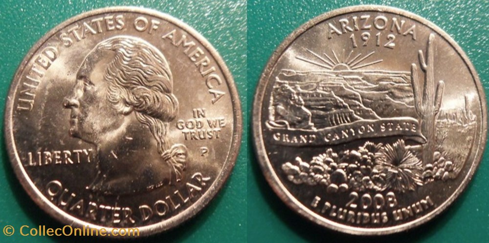 1/4 dollar 2008 P Arizona monnaie monde etat uni 1 4 dollar 2008 p arizona