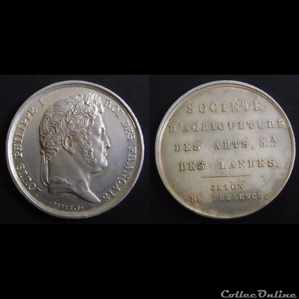 monnaie mereaux b jeton landes louis philippe tete lauree socete agriculture des landes