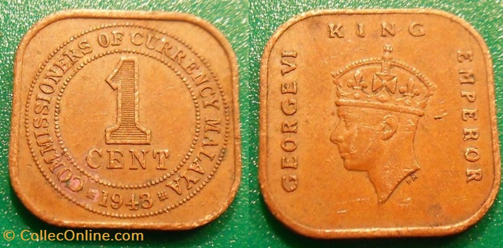 1 Cent 1943 Malaya monnaies monde malaisie 1 cent 1943 malaya