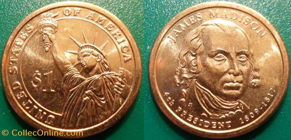 1 dollar Presidents: 1809-1817 James Madison monnaie monde etat uni 1 dollar presidents 1809 1817 james madison