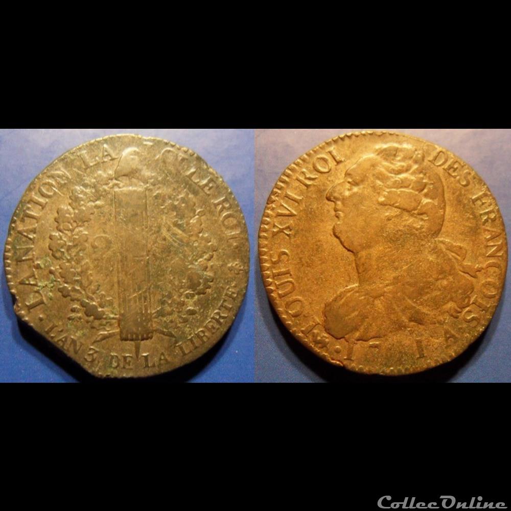 A-Constitution 2 Sols type FRANCOIS 1791 A métal de cloche monnaie france moderne a constitution 2 sols type francois 1791 a metal de cloche