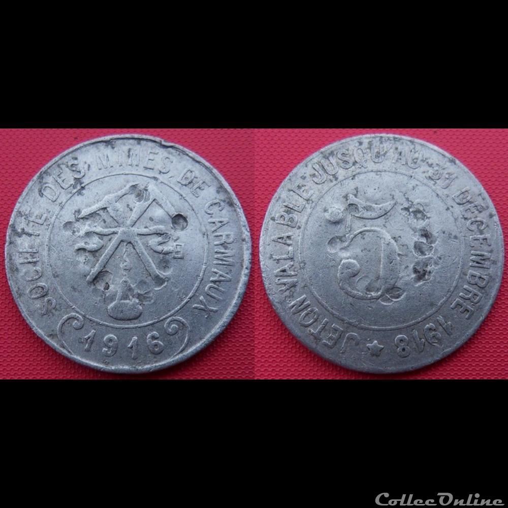 p- MN Carmaux 5 C. 1916 Al Elie:10.1 monnaies paranumismatique jetons poids p mn carmaux 5 c 1916 al elie 10 1