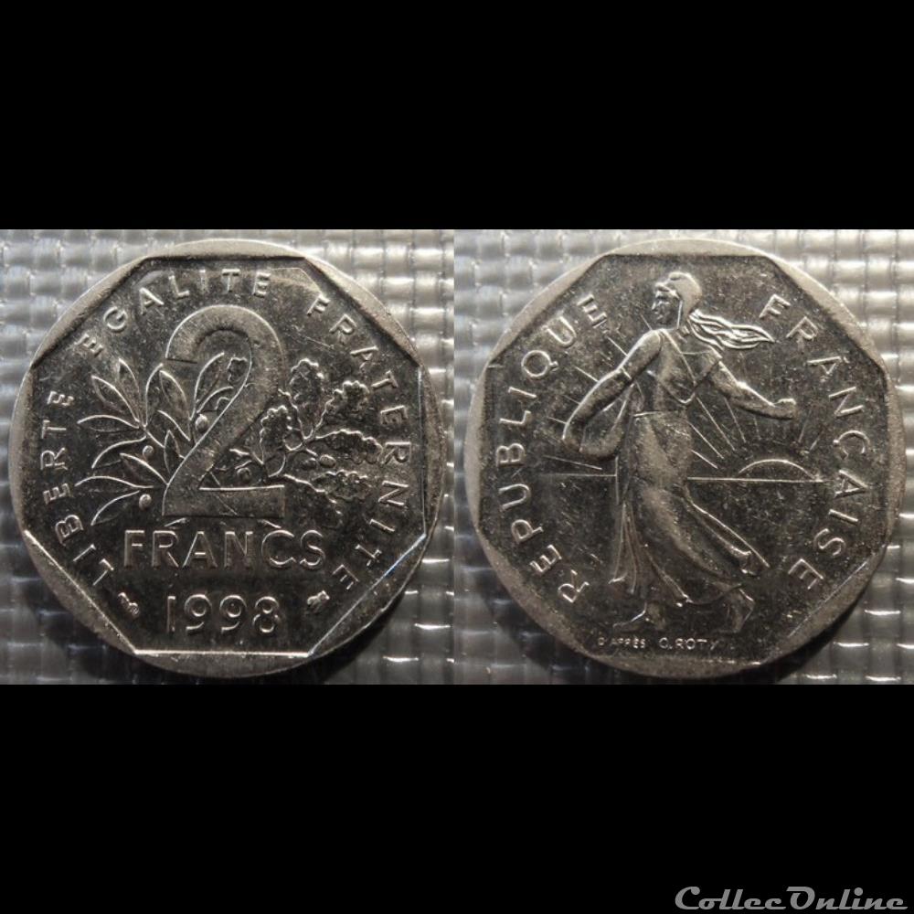monnaie france moderne jg 2 francs semeuse 1998 26 5mm 7 5g