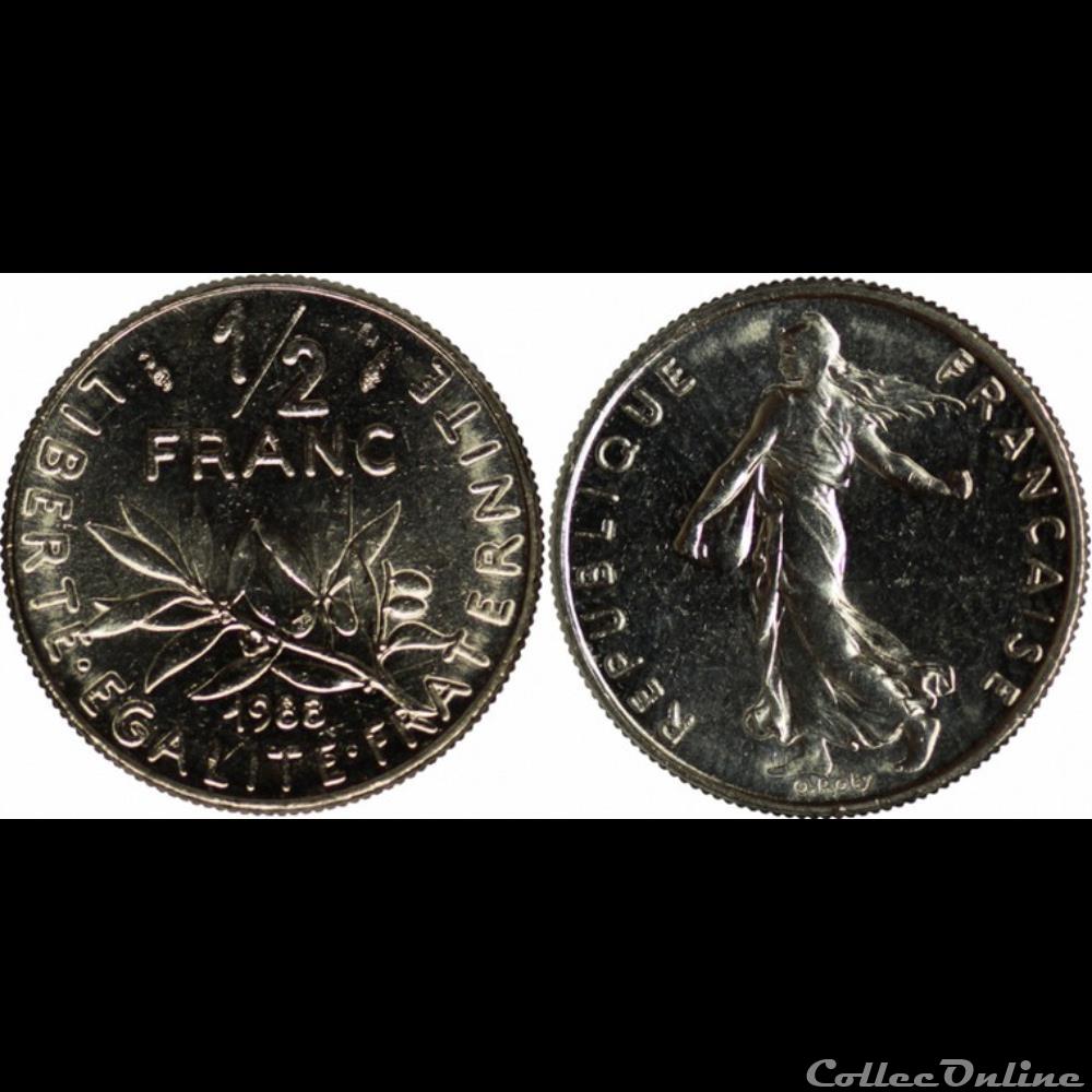 Gl 1/2 franc semeuse 1988 19.5mm 4.5g monnaie france moderne gl 1 2 franc semeuse 1988 19 5mm 4 5g