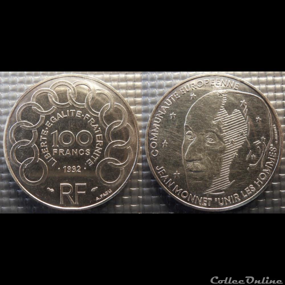 Ok 100 francs Jean Monnet 1992 31mm 15g monnaie france moderne ok 100 francs jean monnet 1992 31mm 15g