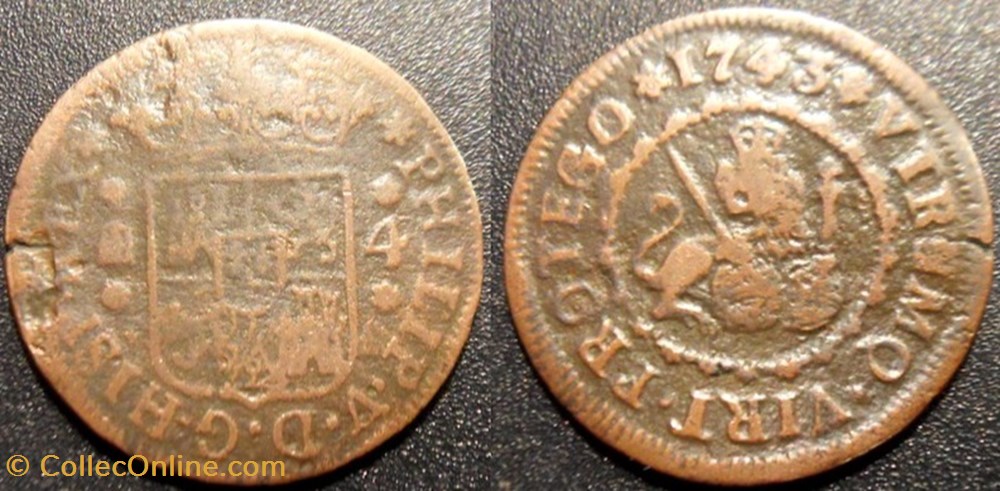 Espagne 4 maradevis 1843 monnaies monde espagne 4 maradevis 1843