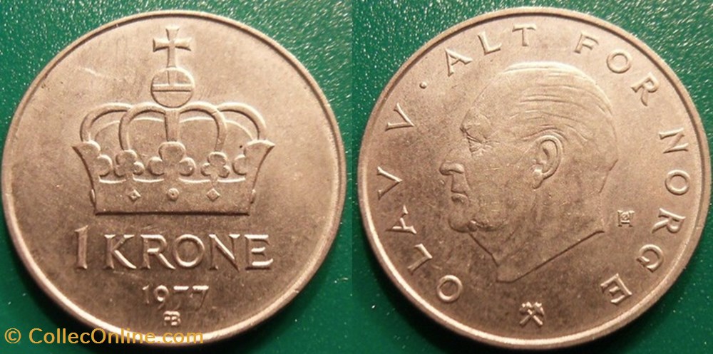 1 Krone 1977 monnaie monde norvege 1 krone 1977