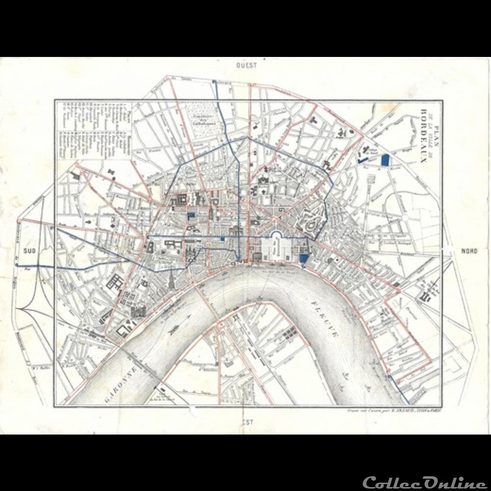 Bordeaux Plan ancien vieux papier affich assignat bordeaux plan ancien