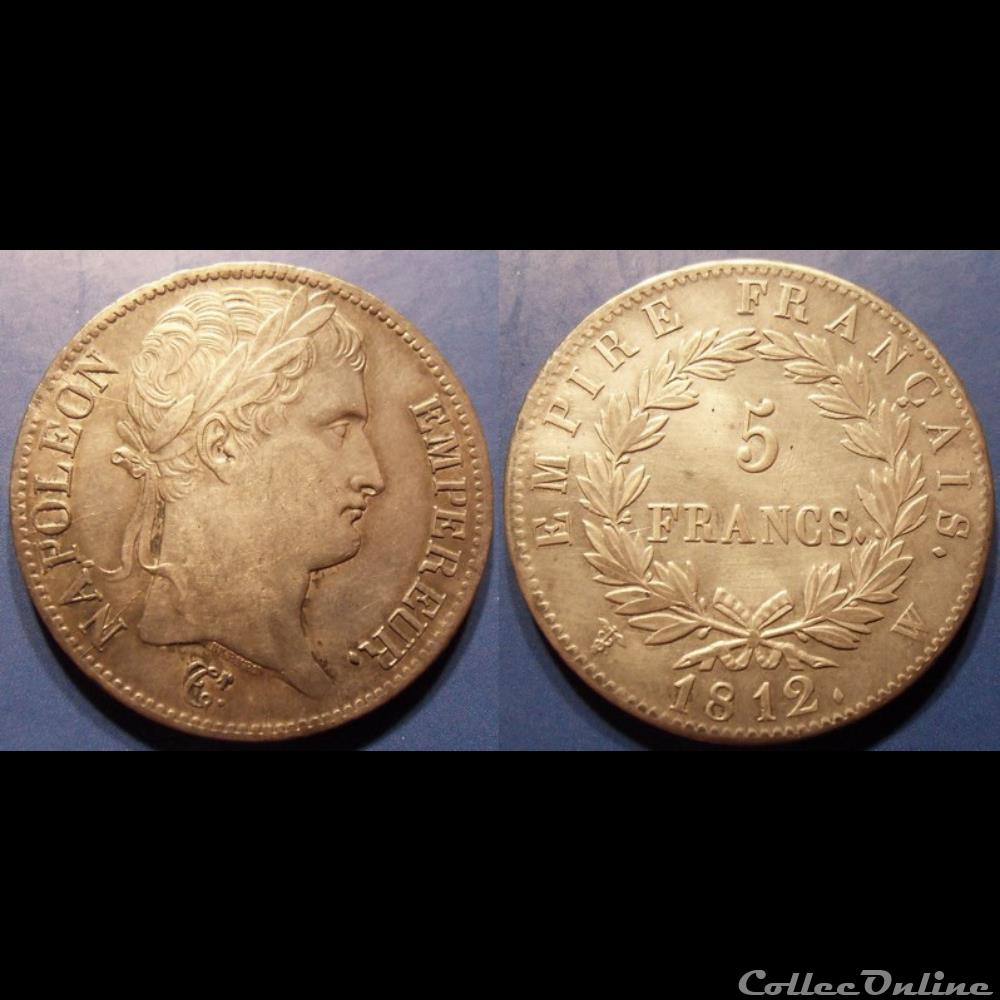 D-Napoléon I 5 Francs 1812 W Premier Empire revers Empire monnaie france moderne d napoleon i 5 francs 1812 w premier empire revers empire