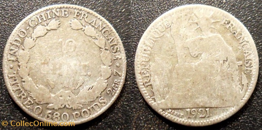 Indochine 10 cent. 1921 monnaies colonies francaises indochine 10 cent 1921