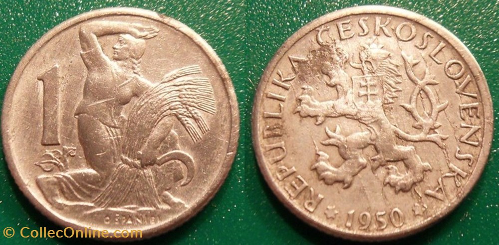 1 Koruna 1950 monnaie monde tchecoslovaquie 1 koruna 1950