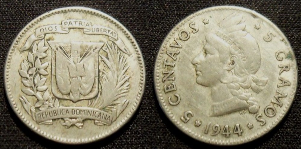 5 Centavos 1944 monnaies monde republique dominicaine 5 centavos 1944