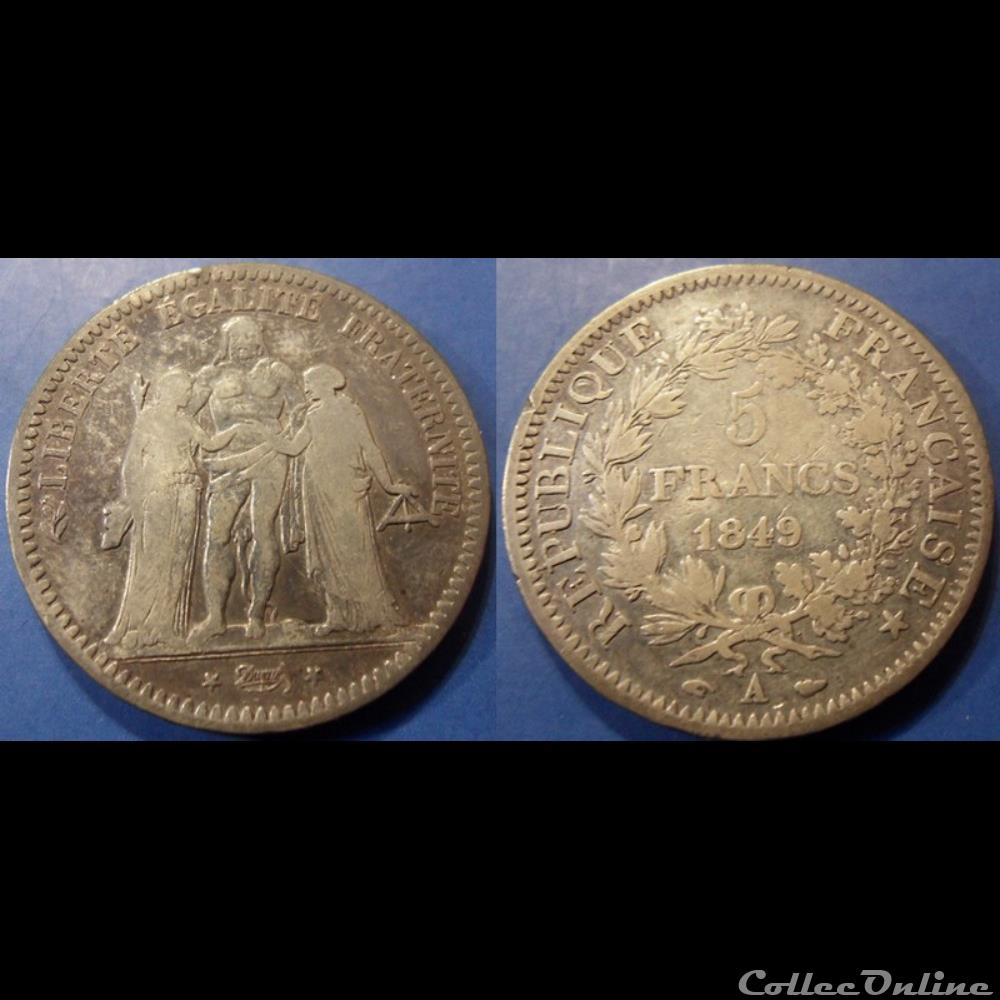 H-Deuxième République 5 Francs Hercule 1849 A monnaie france moderne h deuxieme republique 5 francs hercule 1849 a