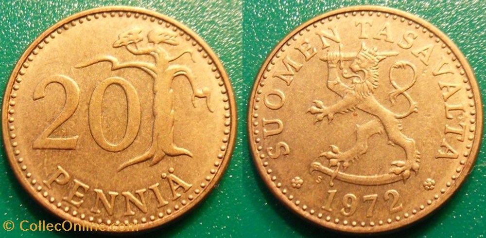 monnaie monde finlande 20 pennia 1972