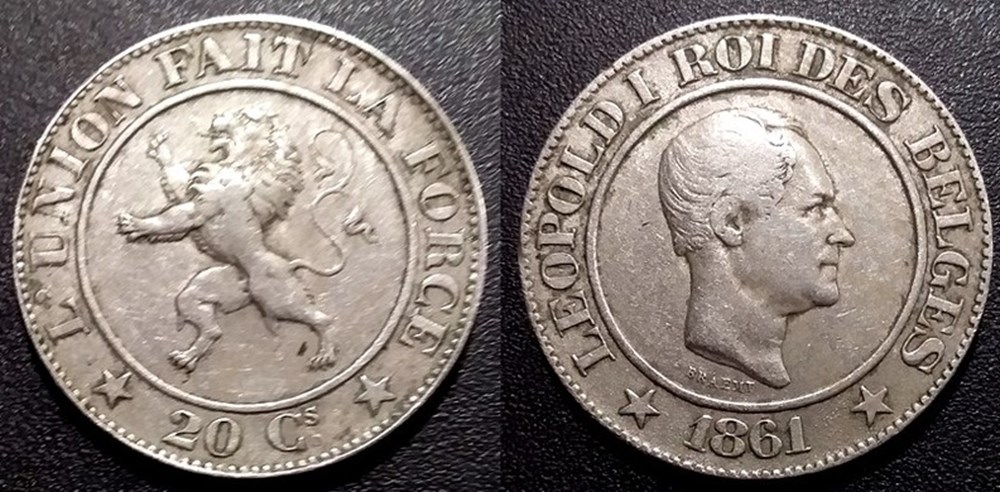 Belgique 20 Centimes 1861 des Belges monnaies monde belgique 20 centimes 1861 des belges