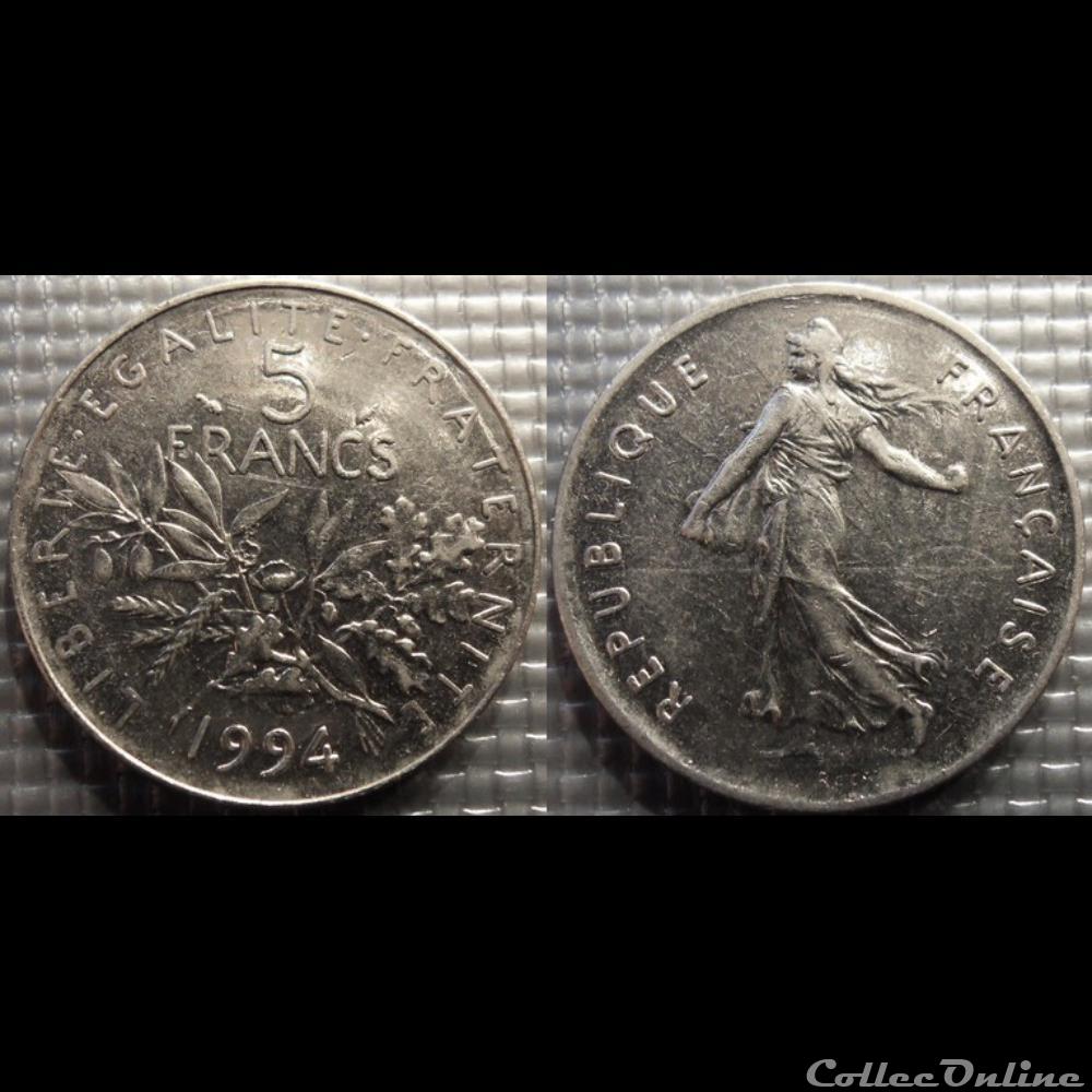 Kg 5 francs Semeuse 1994 29mm 10g monnaie france moderne kg 5 francs semeuse 1994 29mm 10g