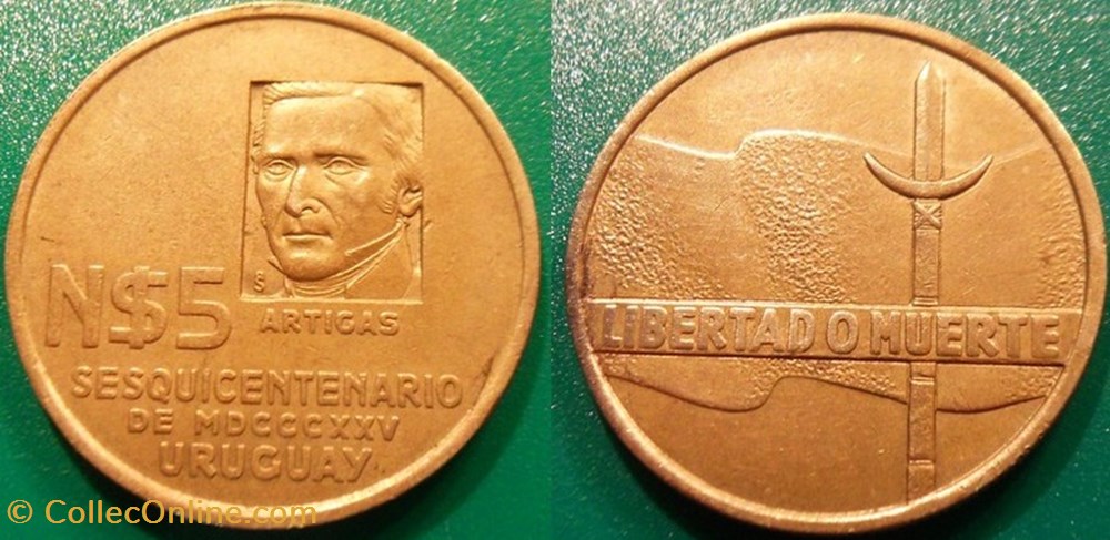 monnaies monde uruguay 5 nuevos pesos 1975 jose artiguas