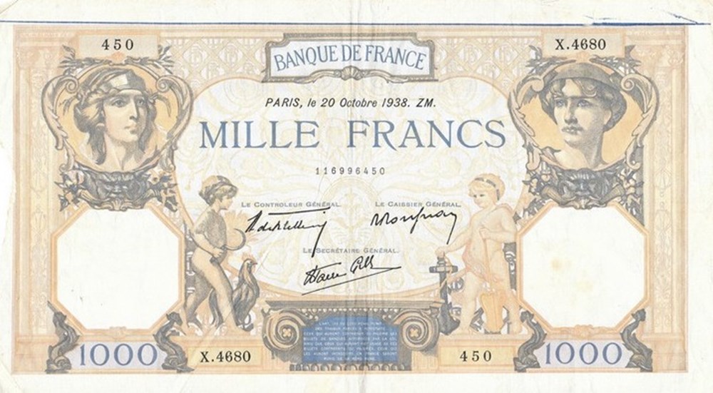 billets europe france 1000 francs ceres mercure type 1927 modifie