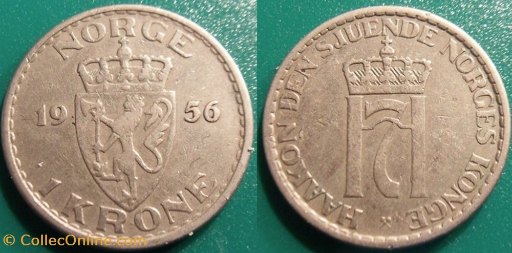 1 Krone 1956 monnaie monde norvege 1 krone 1956