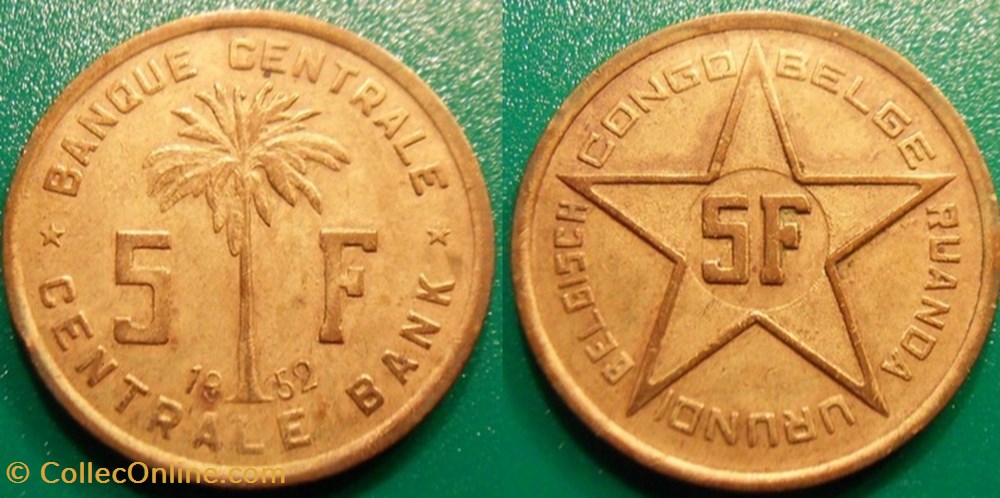 monnaie monde 5 francs 1952 congo belge