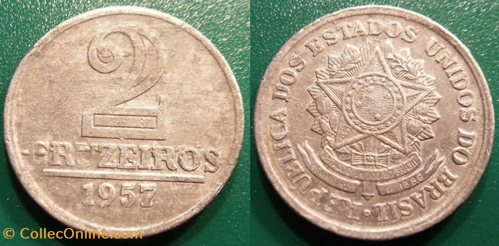 2 Cruzeiros 1957 monnaie monde bresil 2 cruzeiros 1957