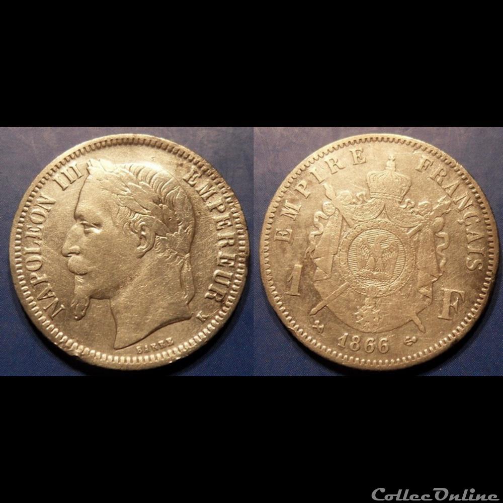 N-Napoleon III Empereur 1 Franc lauré 1866 K monnaie france moderne n napoleon iii empereur 1 franc laure 1866 k