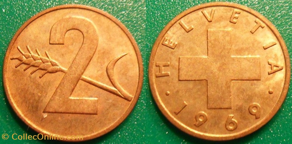 2 Centimes 1969 monnaie monde suisse 2 centimes 1969