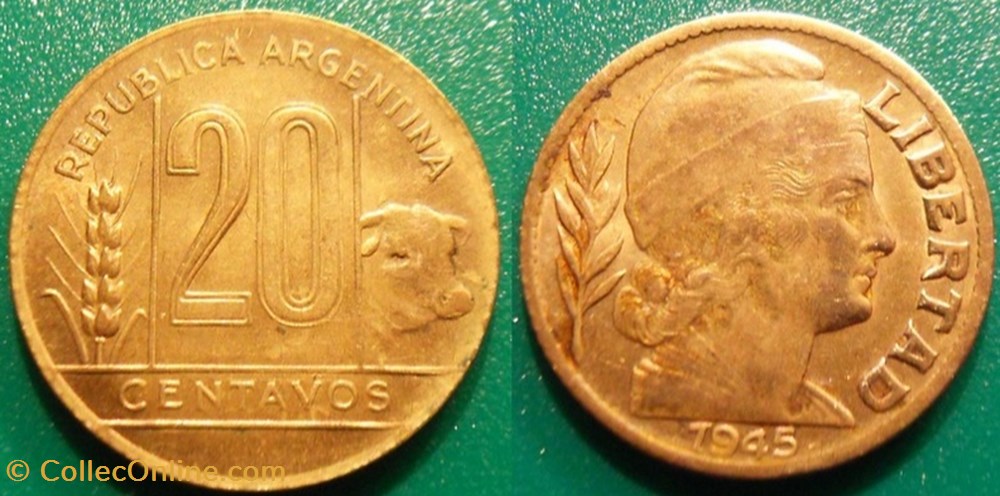 20 Centavos 1945 monnaie monde argentine 20 centavos 1945