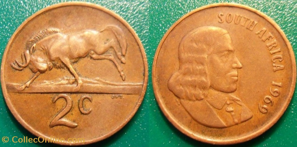 2 Cents 1969 monnaie monde afrique du sud 2 cents 1969