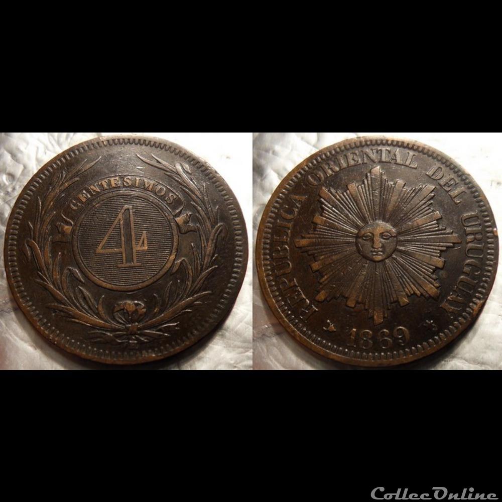 Uruguay 4 Centésimos 1869 H monnaie monde uruguay 4 centesimos 1869 h