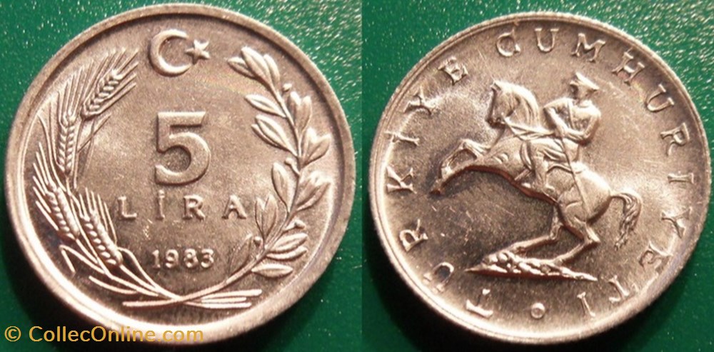 5 Lira 1983 monnaie monde turquie 5 lira 1983