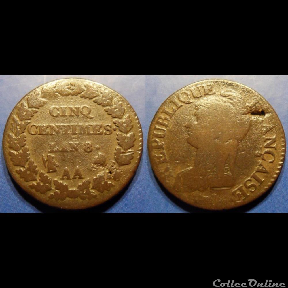 C Directoire/Consulat cinq Centimes Dupré An 8 Metz monnaie france moderne c directoire consulat cinq centimes dupre an 8 metz