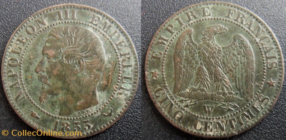 N-Napoleon III Empereur Deux centimes non lauré 1855 W Lille monnaies monde france n napoleon iii empereur deux centimes non laure 1855 w lille