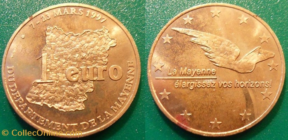monnaies paranumismatique jetons poids d jeton mayenne 1 euro bronze aluminium 1997