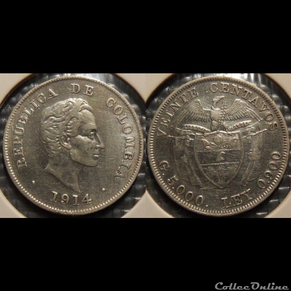 Colombie 20 Centavos 1914 monnaie france moderne colombie 20 centavos 1914